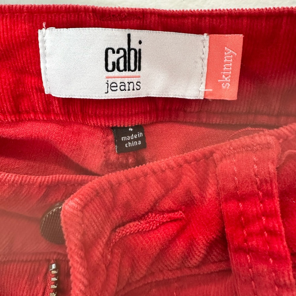 Cabi red women’s size 4 corduroy pants that have been hemmed to petite length